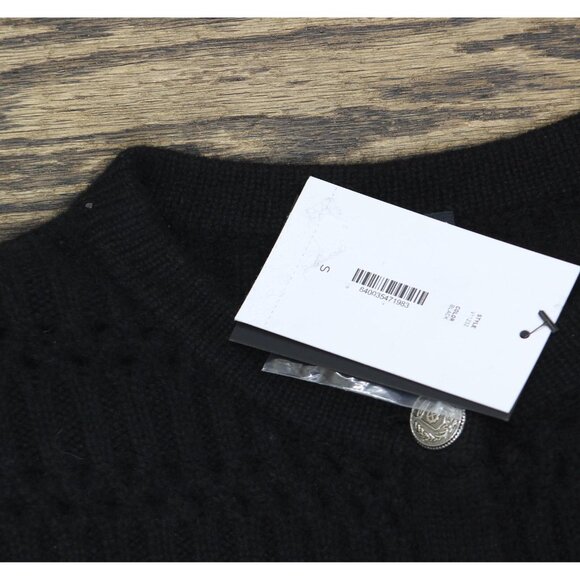 NWT C By Private Label Cashmere Crochet Cardigan Button Front Sweater Black S - Picture 6 of 8